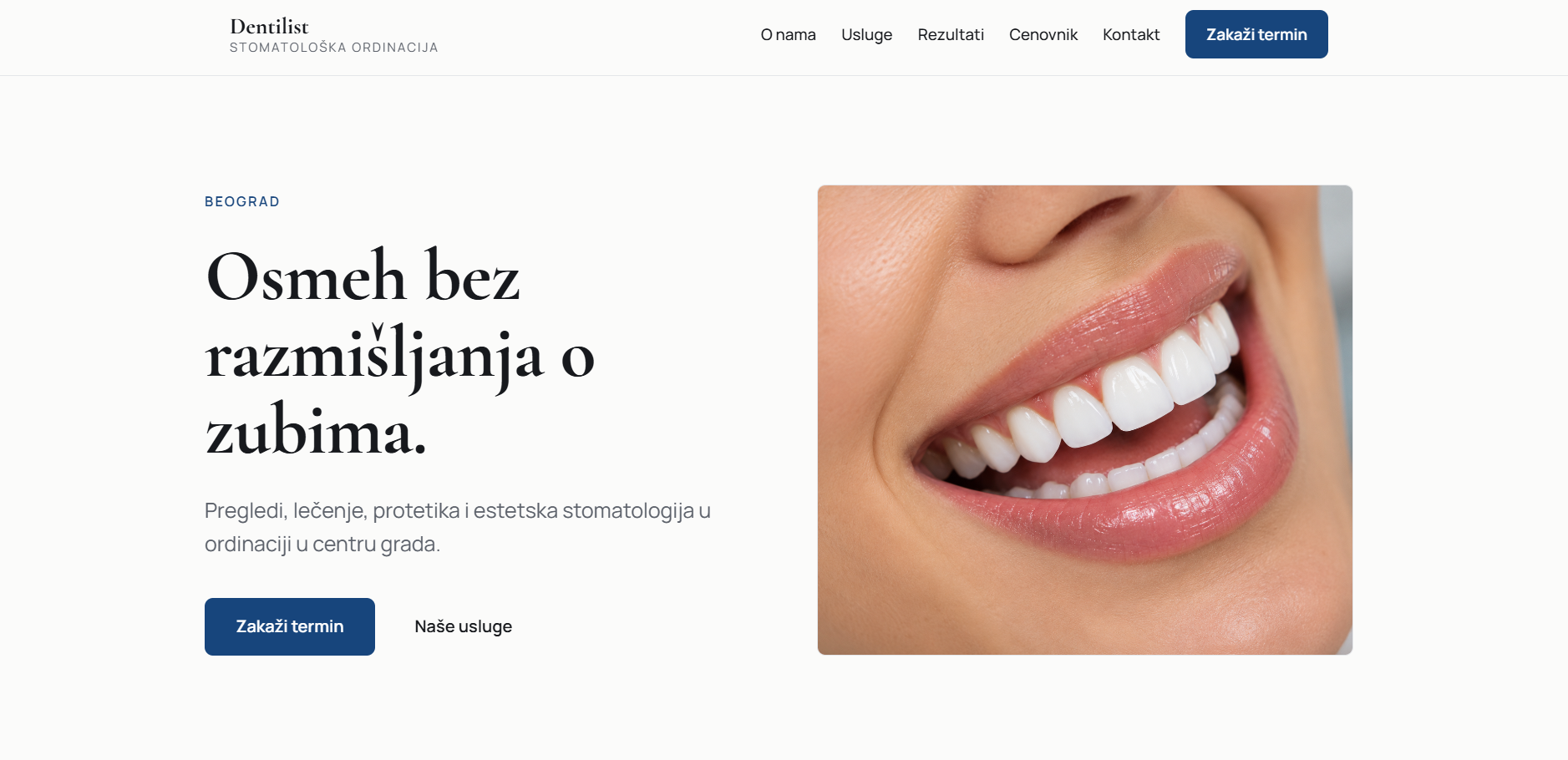 Sajt stomatološke ordinacije Dentilist — rad MD Digital